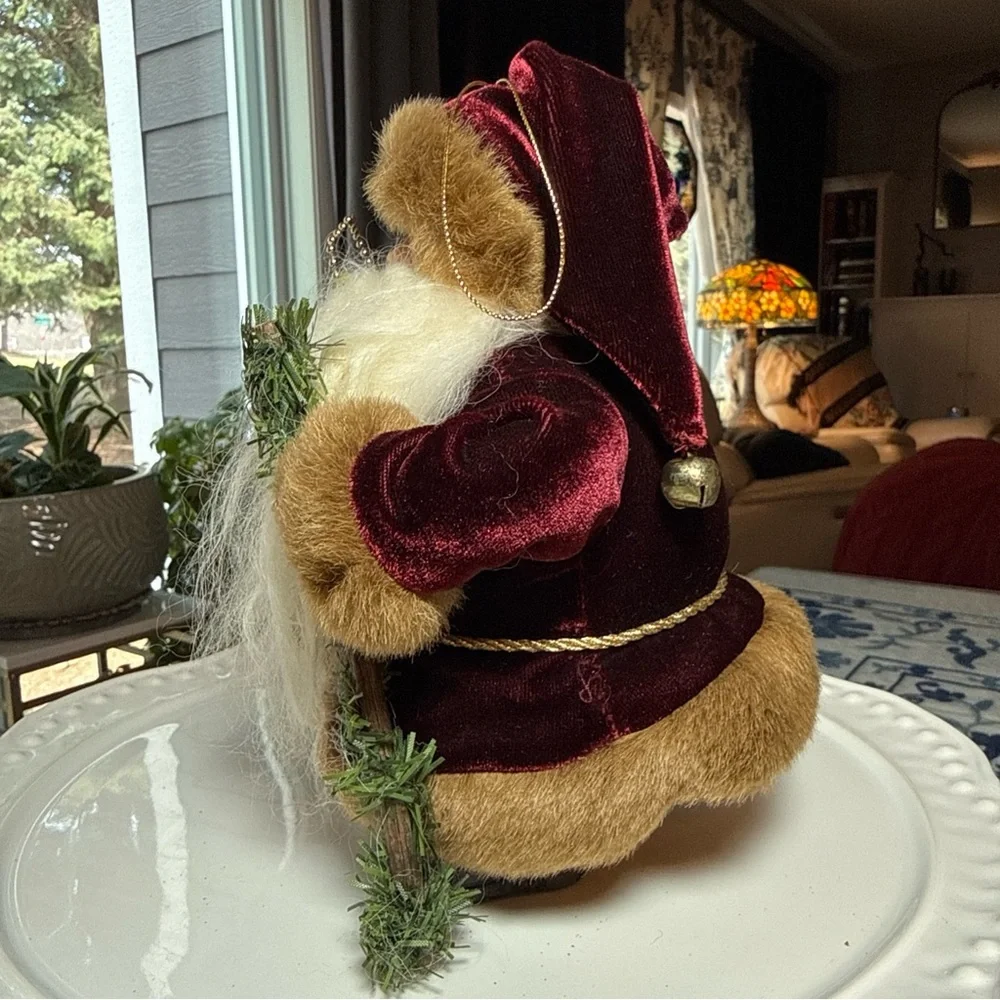 Santa Clause Christmas Ornament Or He Stands 7” Fur Cape Coat Bag Toy Gifts Hang